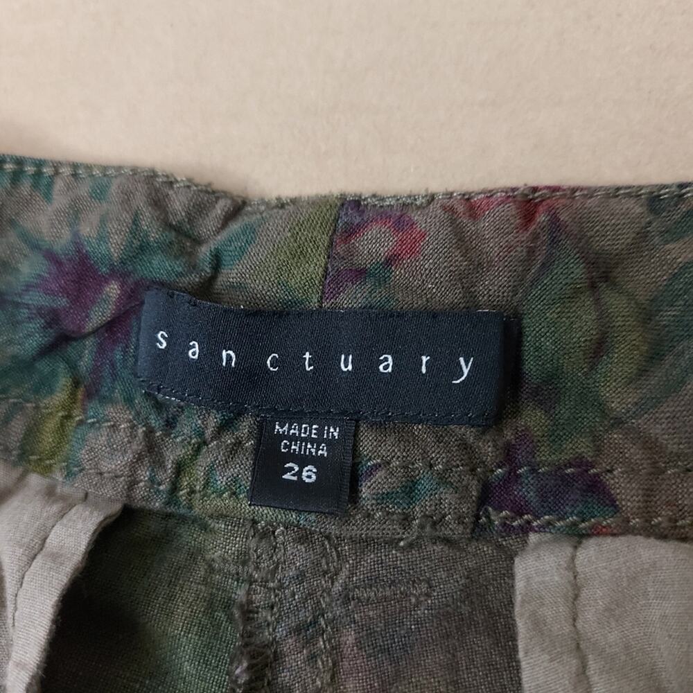 Sanctuary Olive Green Linen Floral Khaki Shorts 26 Fairycore Print Tomato Girl - Picture 8 of 8